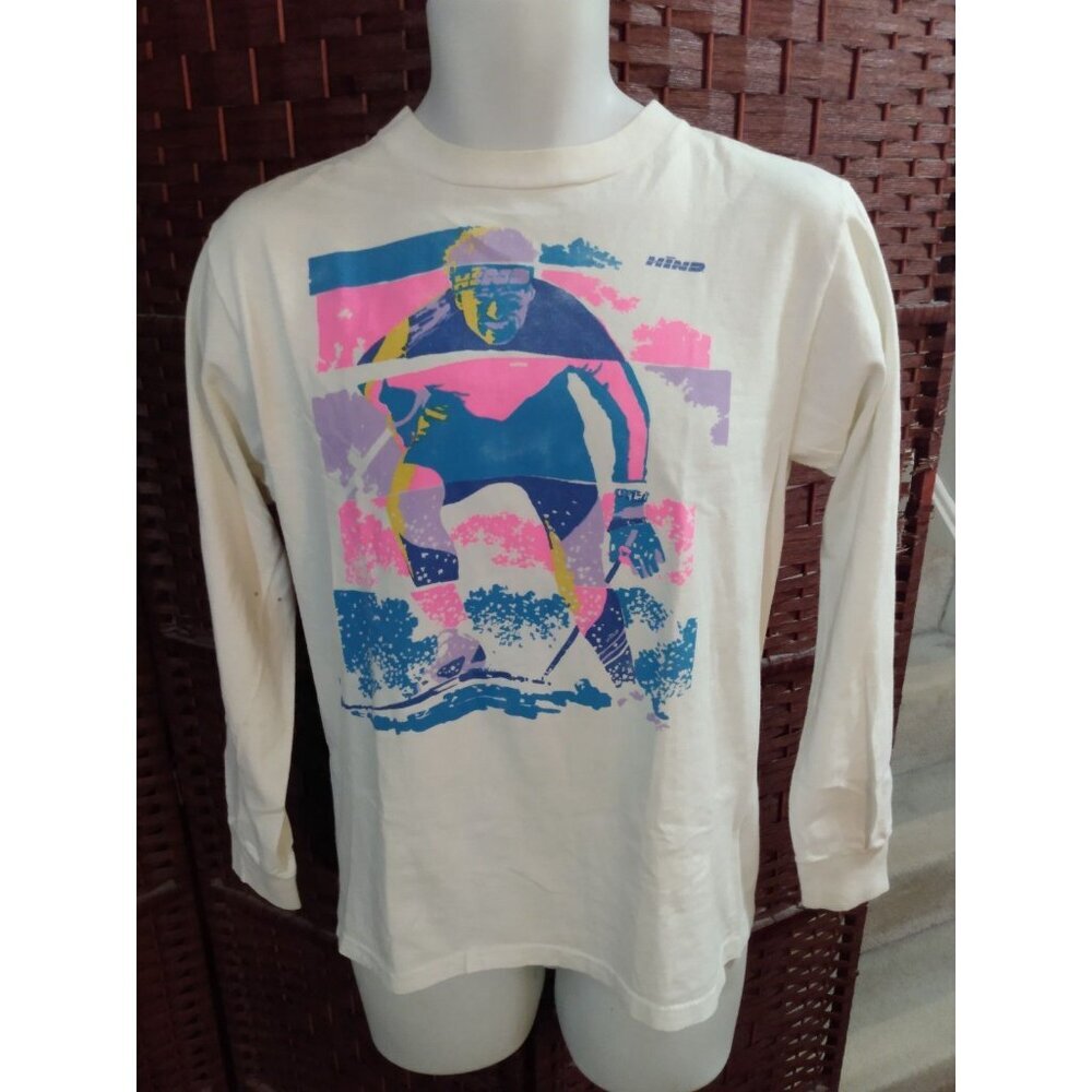 Vintage Skiing T Shirt Long Sleeve Graphic Tee Medium 80s 90s Ski Sports Hind